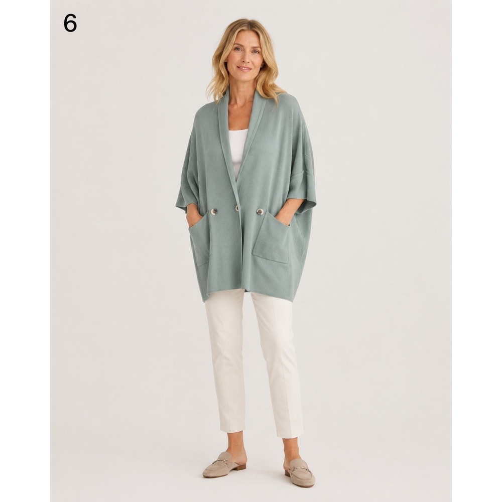 MARLA WYNNE Lagenlook Shawl Collar Cardigan Sweater Women XXS Green Blue Pockets